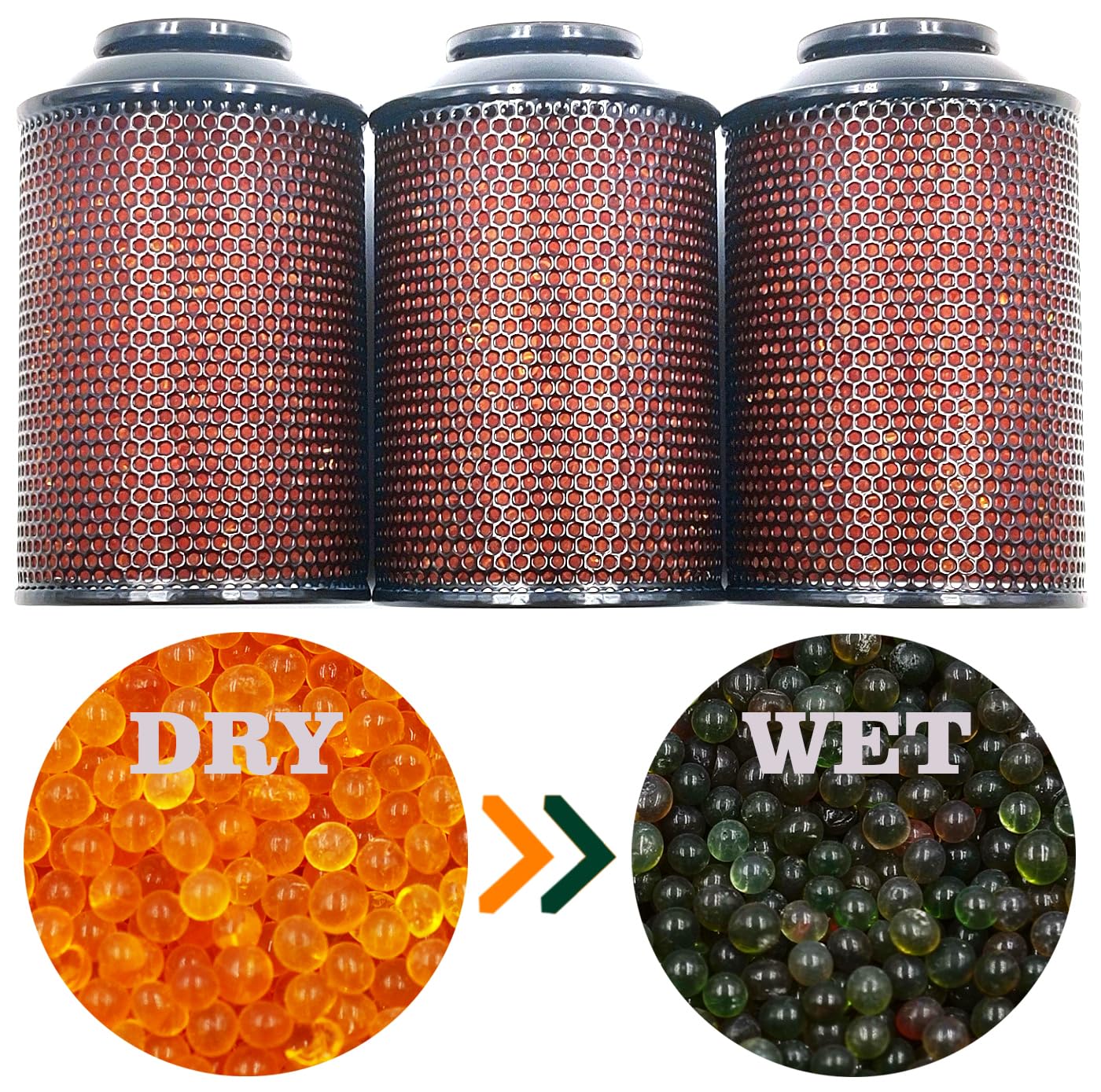 FULLBOW silica gel beads close-up showing reusable desiccant for moisture control.