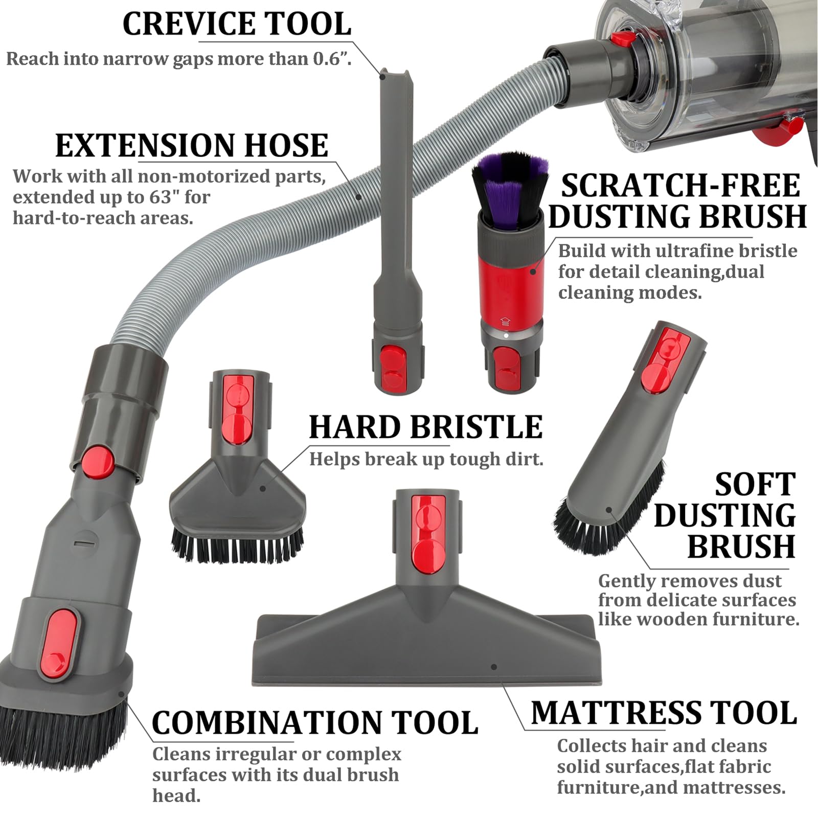 Fullclean crevice tool cleans tight gaps and between furniture.