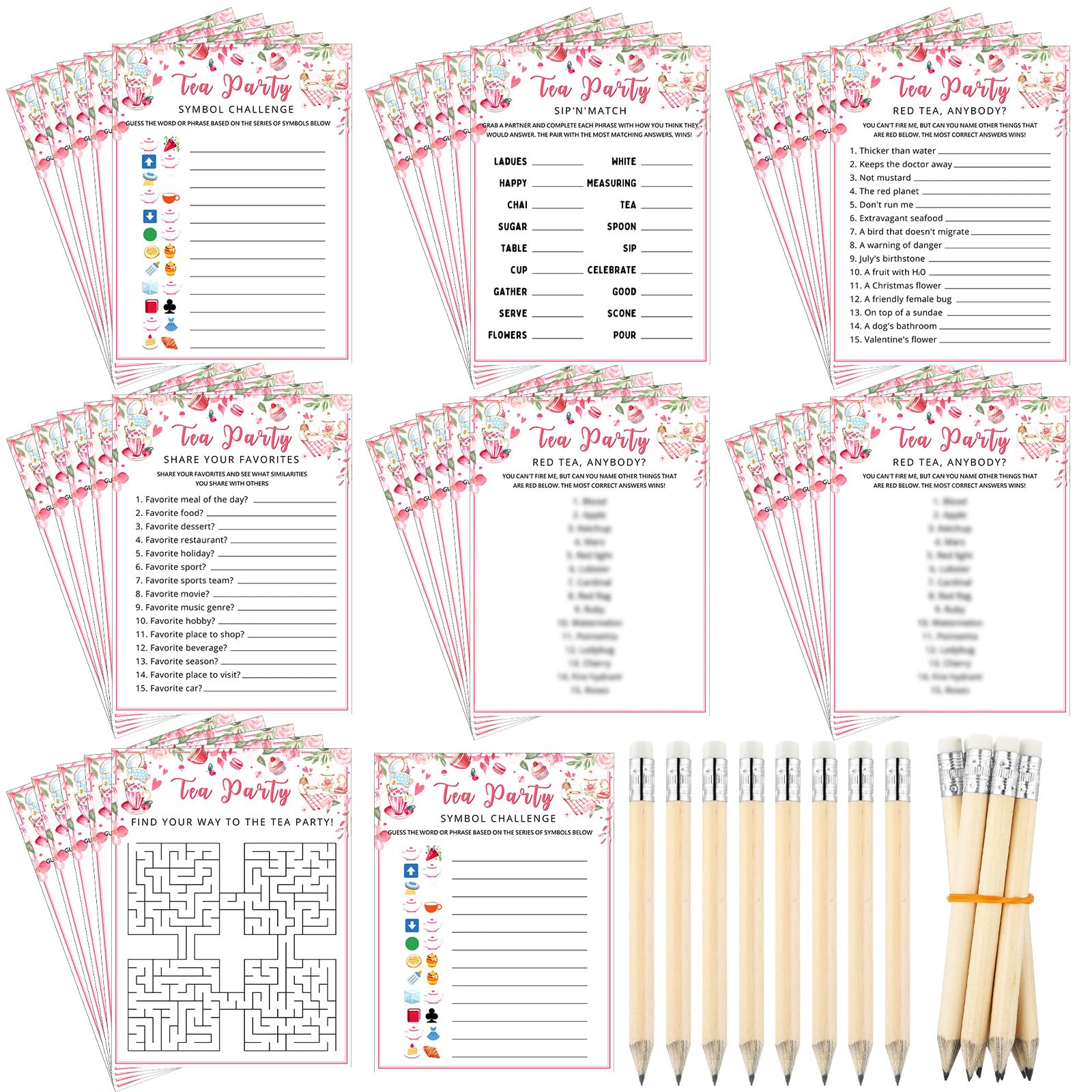 Fullhawl tea party games floral cards set for a charming garden gathering.