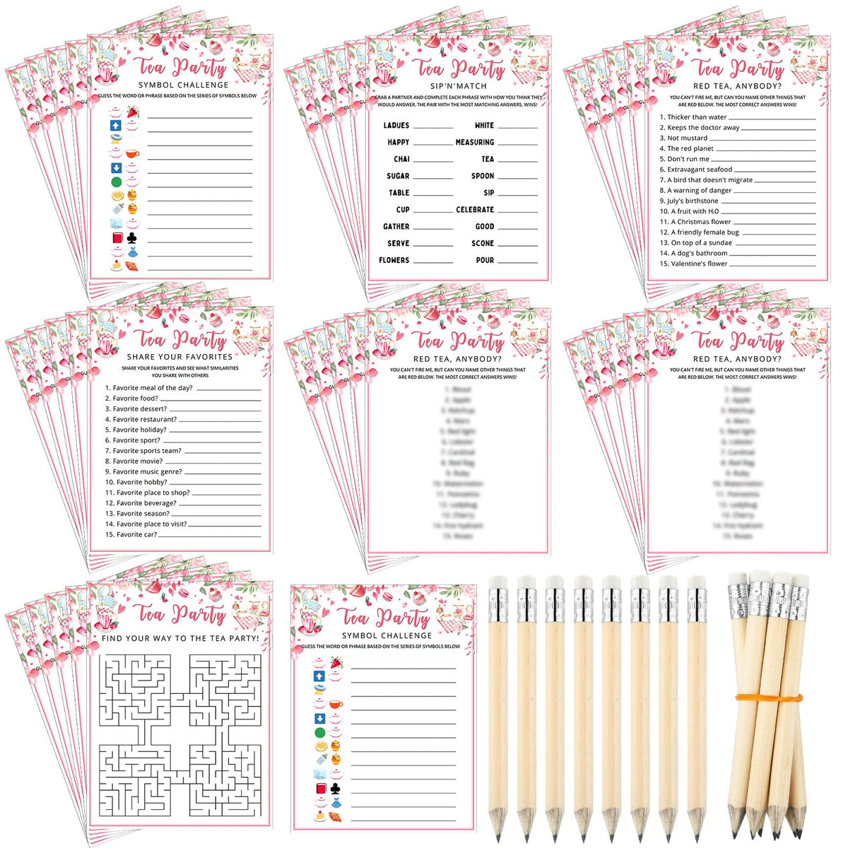 Fullhawl tea party games floral cards set for a charming garden gathering.