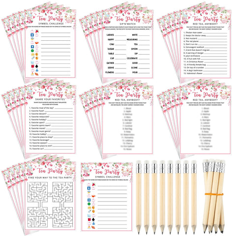 Fullhawl tea party games floral cards set for a charming garden gathering.