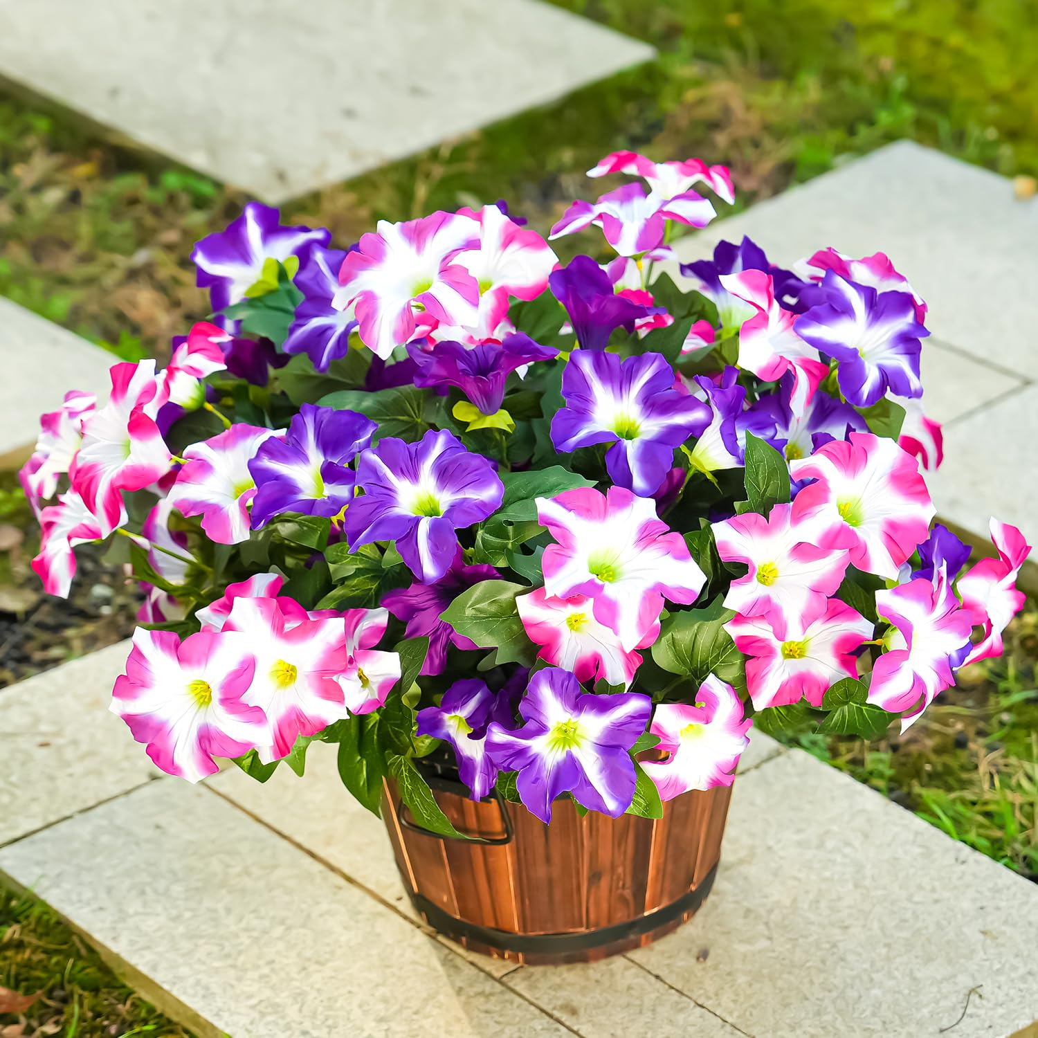 FullMUSIC Faux silk plants for porch planter offer effortless maintenance.