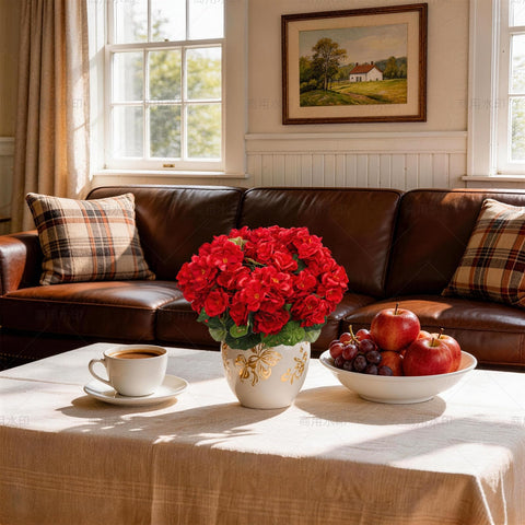 FULLMUSIC ready-to-display geraniums for instant decor in any space.