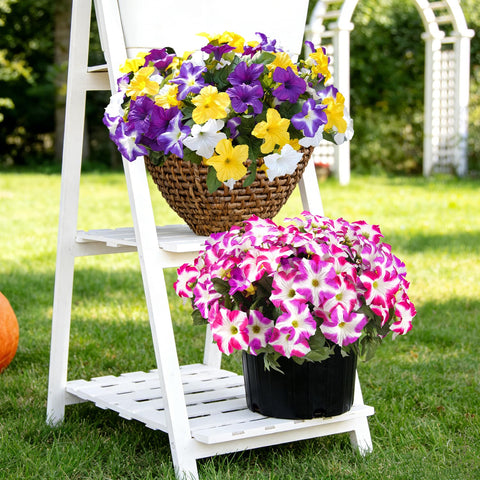 FULLMUSIC morning glory faux bouquet in front door planter vibrant year round