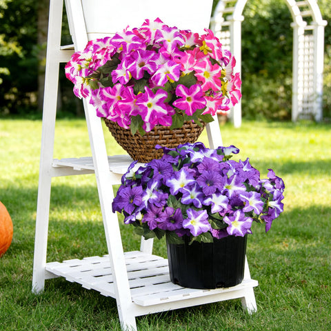 FULLMUSIC Spring porch centerpiece with faux morning glories.