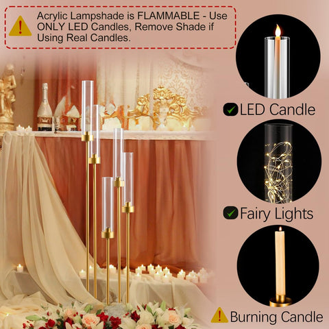 Fullvaseer 5-arm candelabra on wedding reception table.