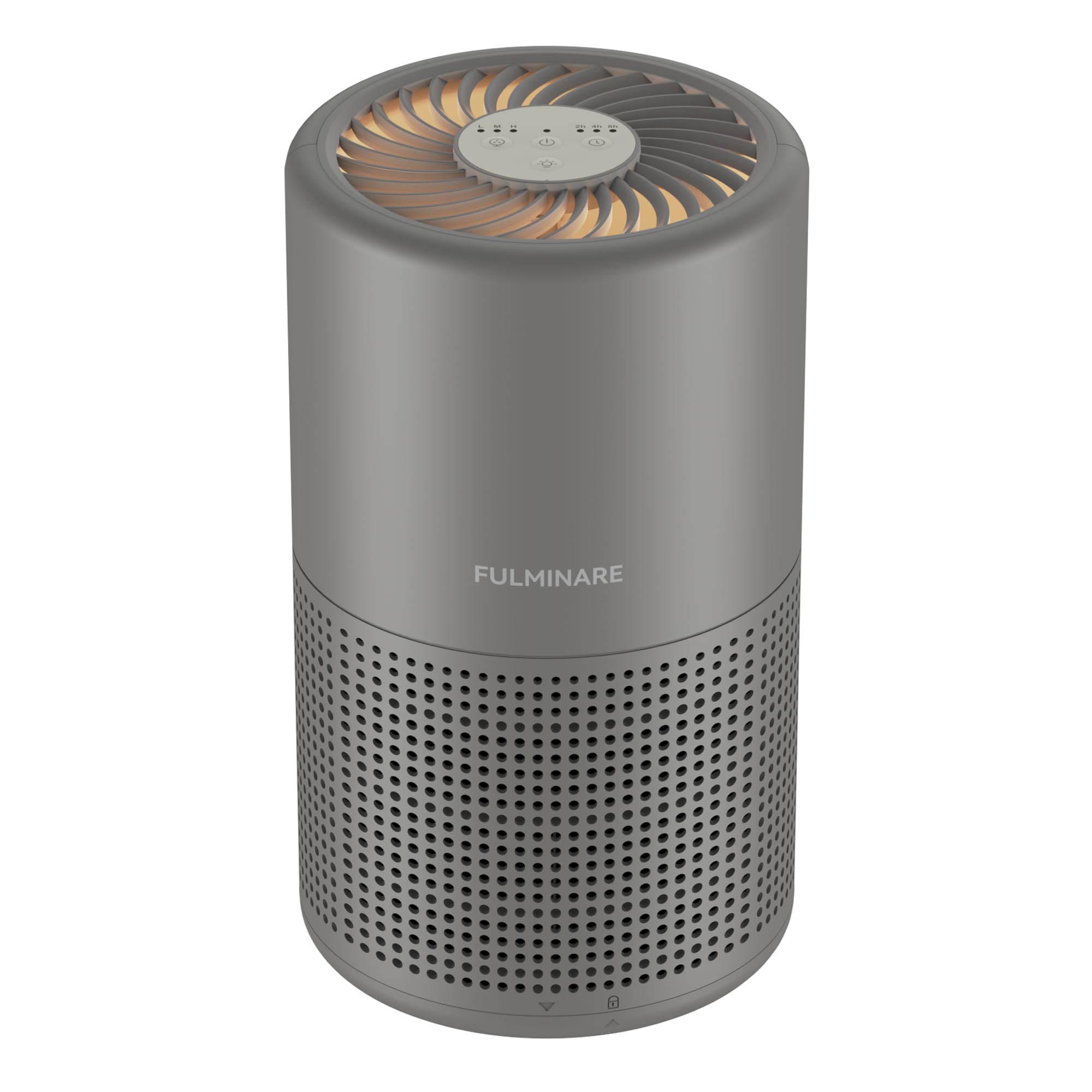 FULMINARE air purifier in a bedroom, compact design for quiet sleep.