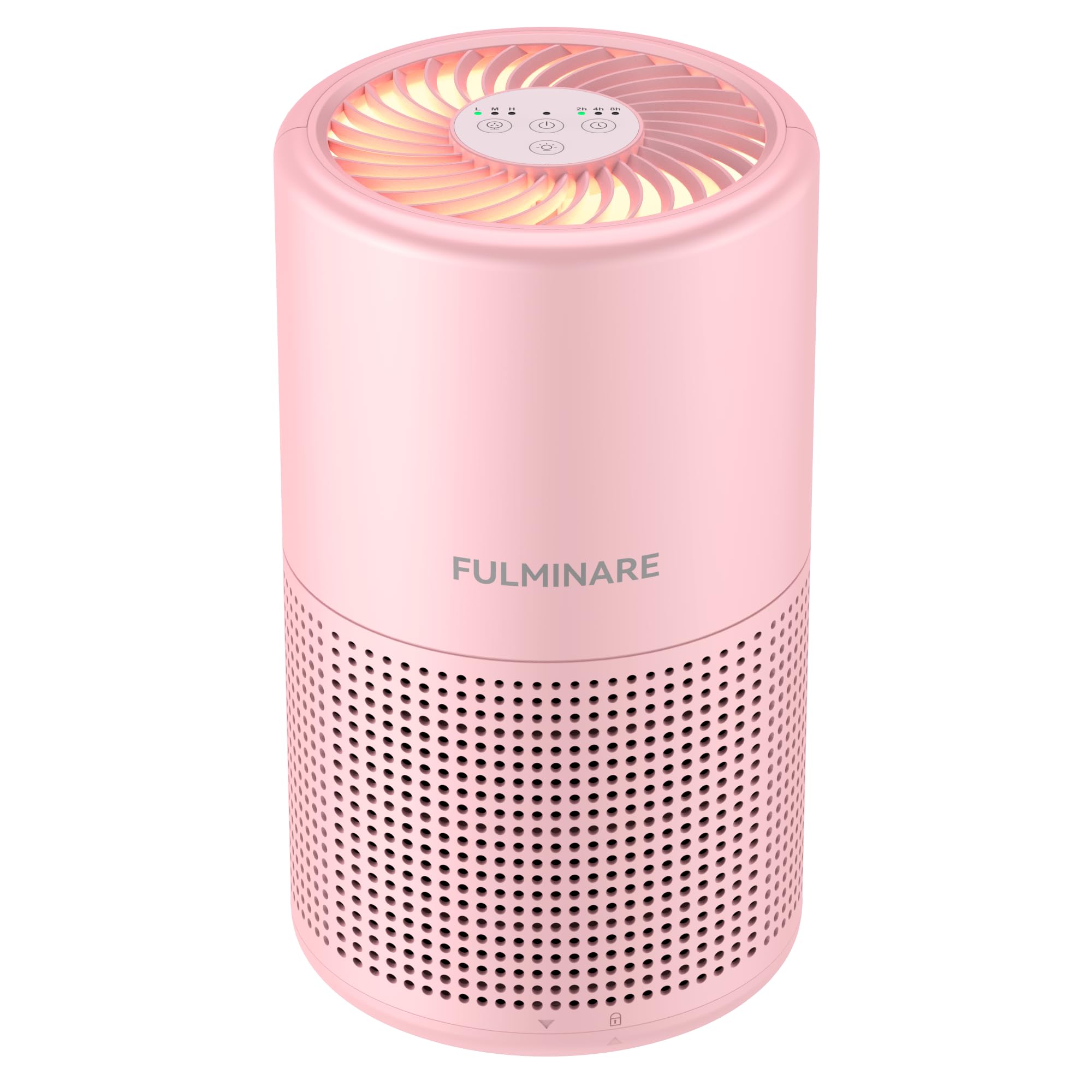 Fulminare pink purifier, front view, keeps bedroom air fresh.