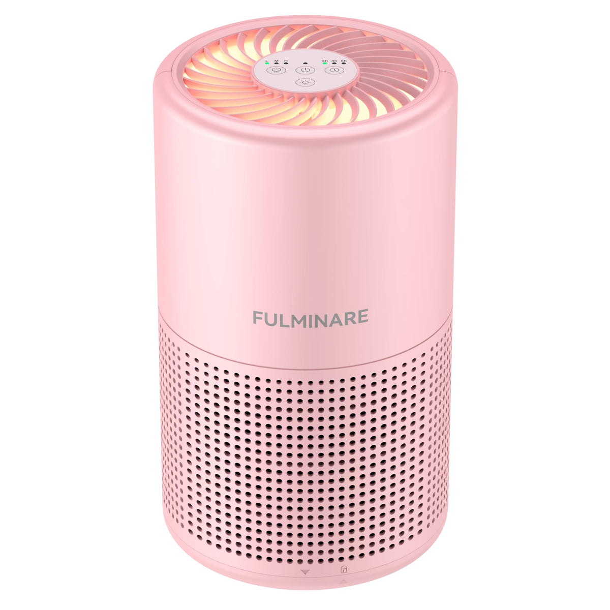 Fulminare pink purifier, front view, keeps bedroom air fresh.