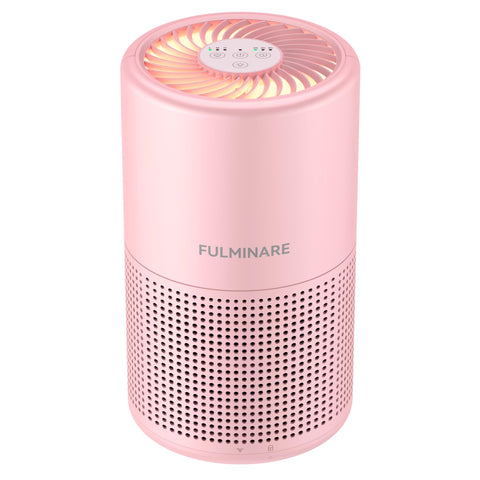 Fulminare pink purifier, front view, keeps bedroom air fresh.