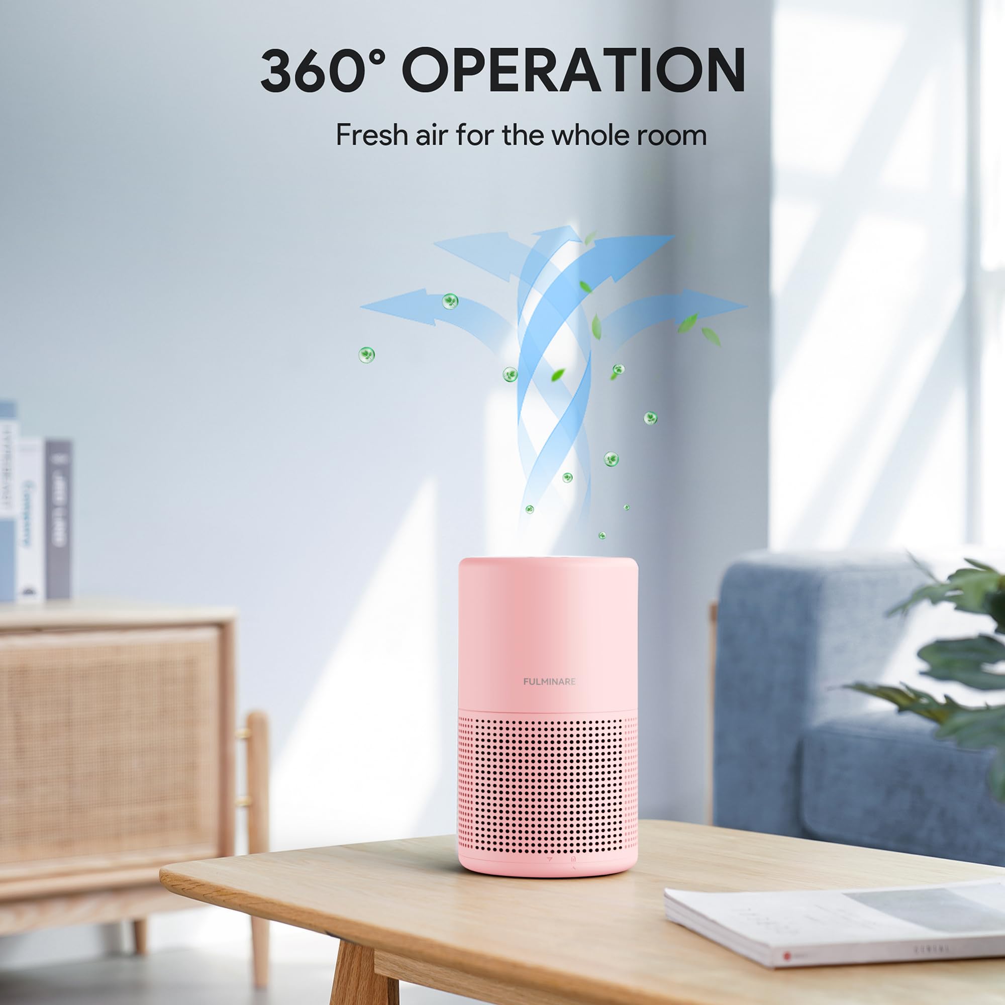 Fulminare pink purifier, sleep mode, ultra-quiet operation.