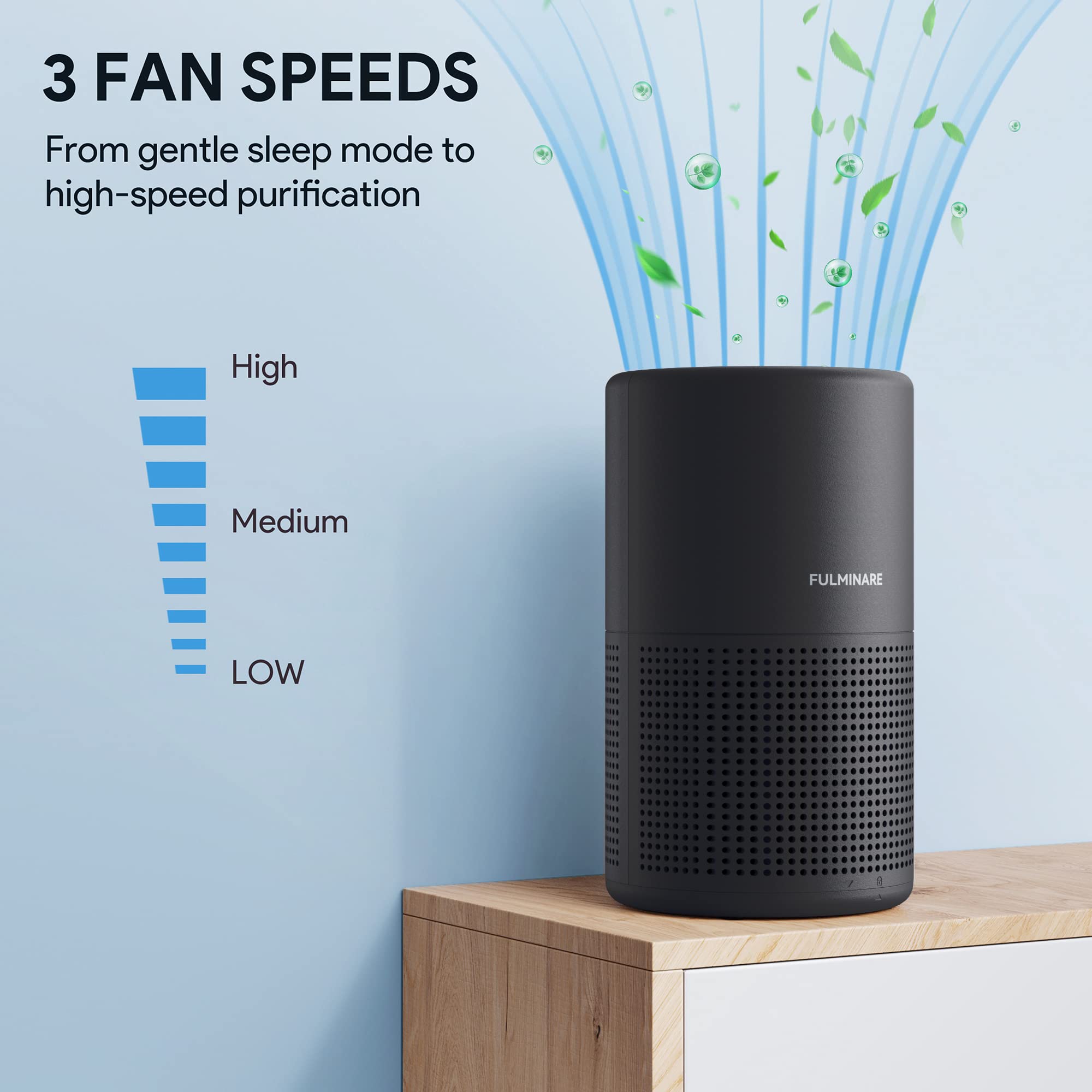 Fulminare air purifier operating quietly for undisturbed sleep.