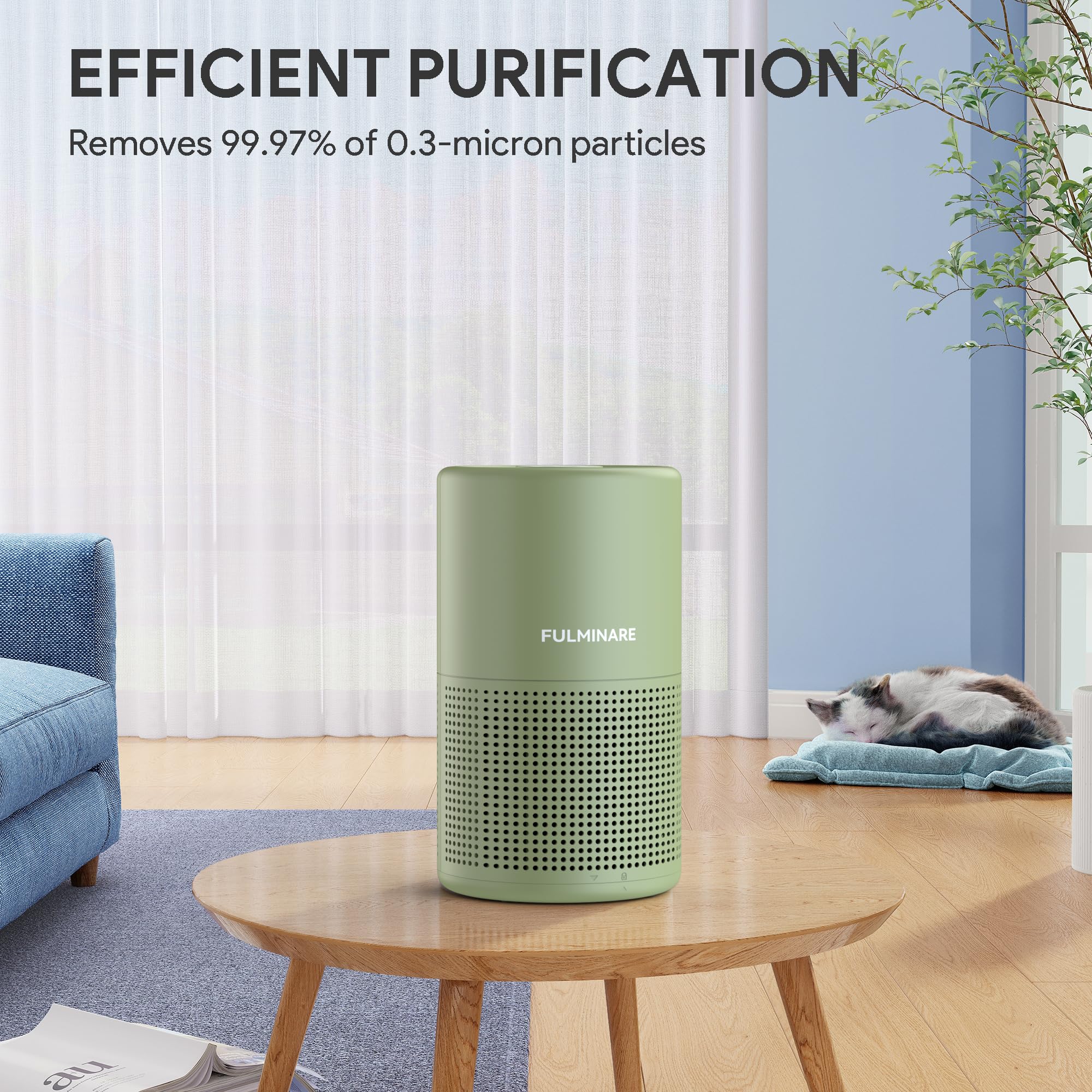 FULMINARE air purifier 360-degree outlet enables steady airflow in small spaces.