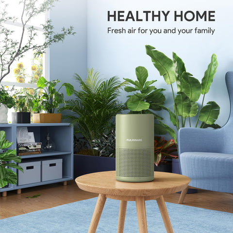 FULMINARE air purifier sage green back view, slim profile for small rooms.