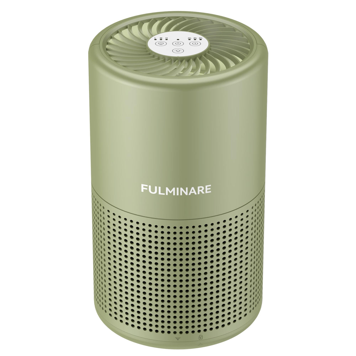 FULMINARE air purifier sage green front view, compact desk-friendly air cleansing.