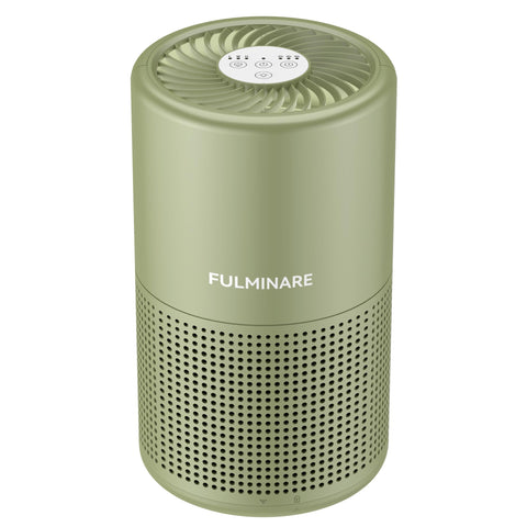 FULMINARE air purifier sage green front view, compact desk-friendly air cleansing.