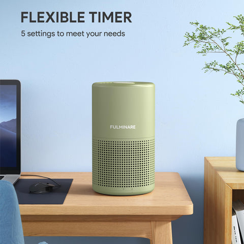FULMINARE air purifier sage green night-light view with gentle glow.