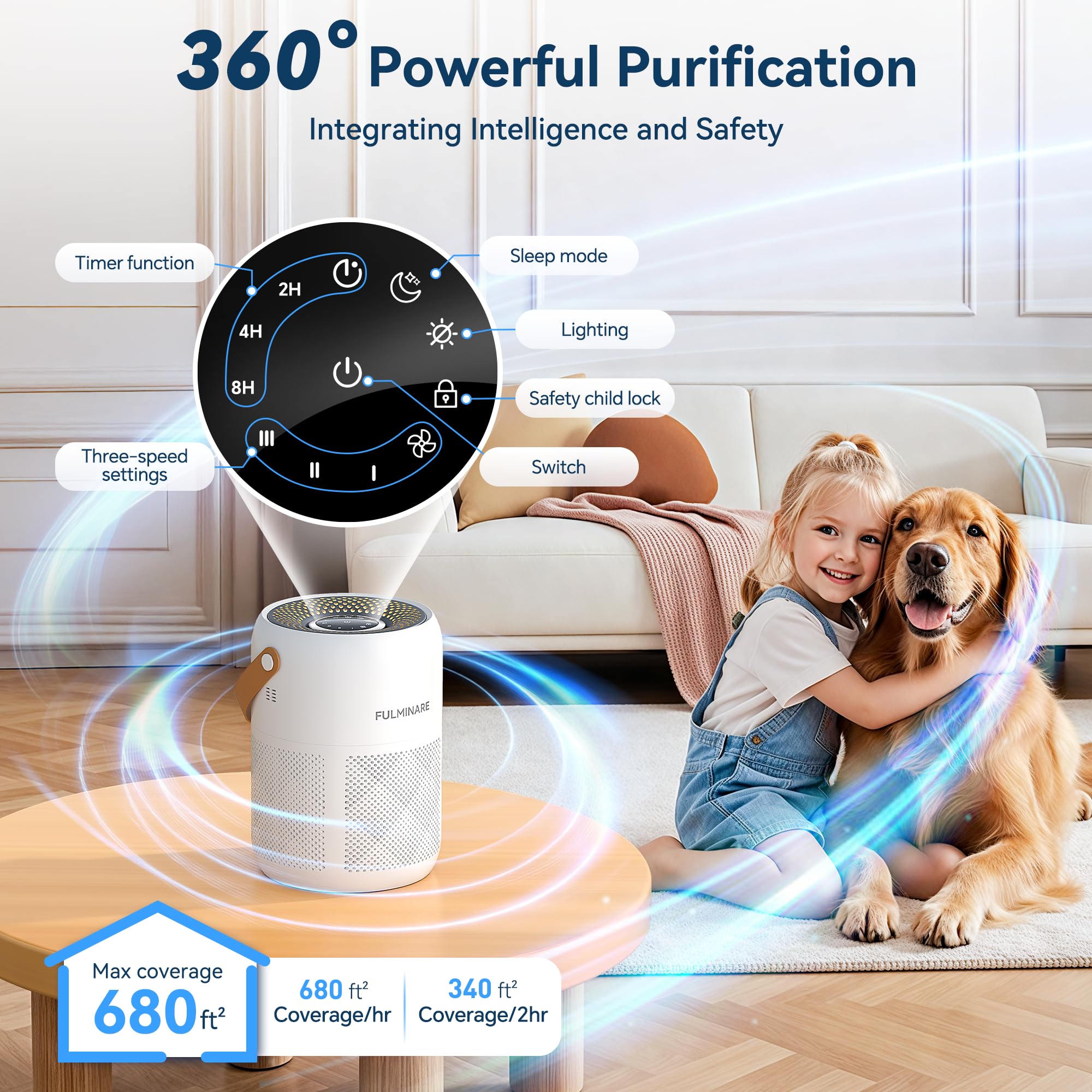 Fulminare air purifier white side view; fits modern spaces while reducing odors.