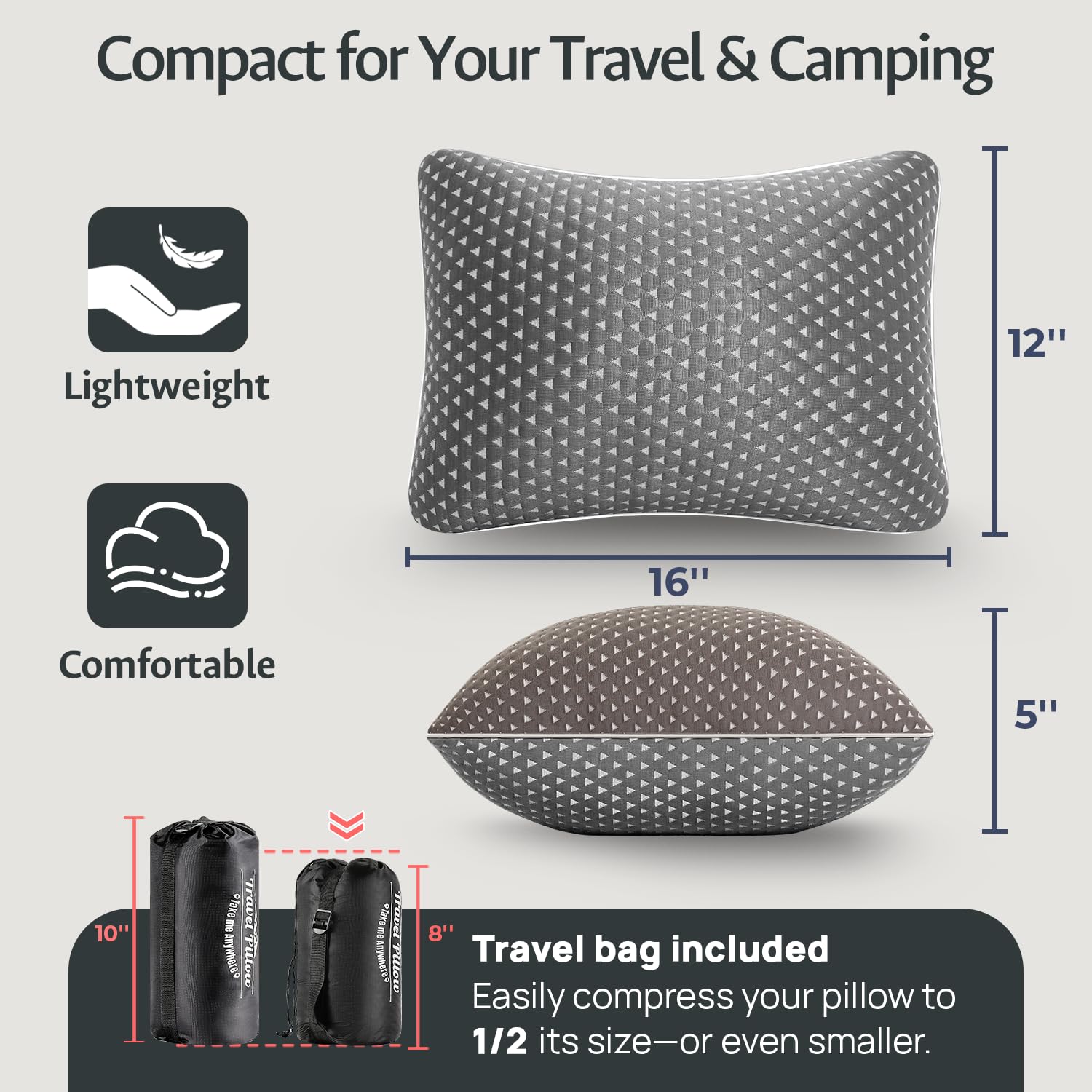 FulOcean compact travel pillow with storage bag, attachable to luggage for simplicity.