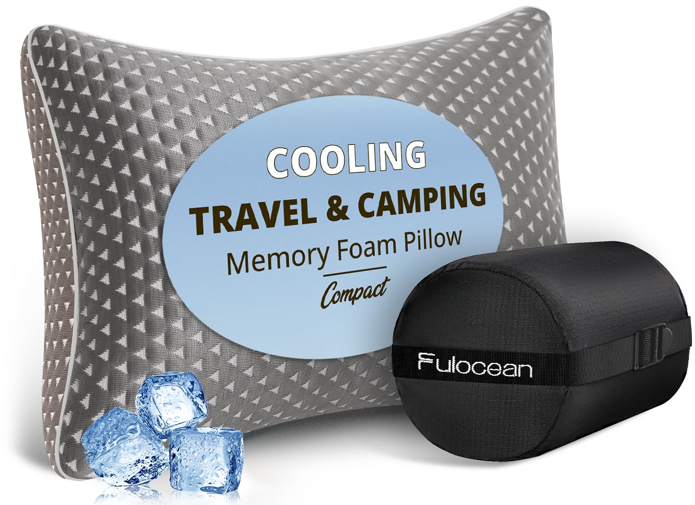 FulOcean small cooling memory foam travel pillow, compact for plane travel and easy packing.
