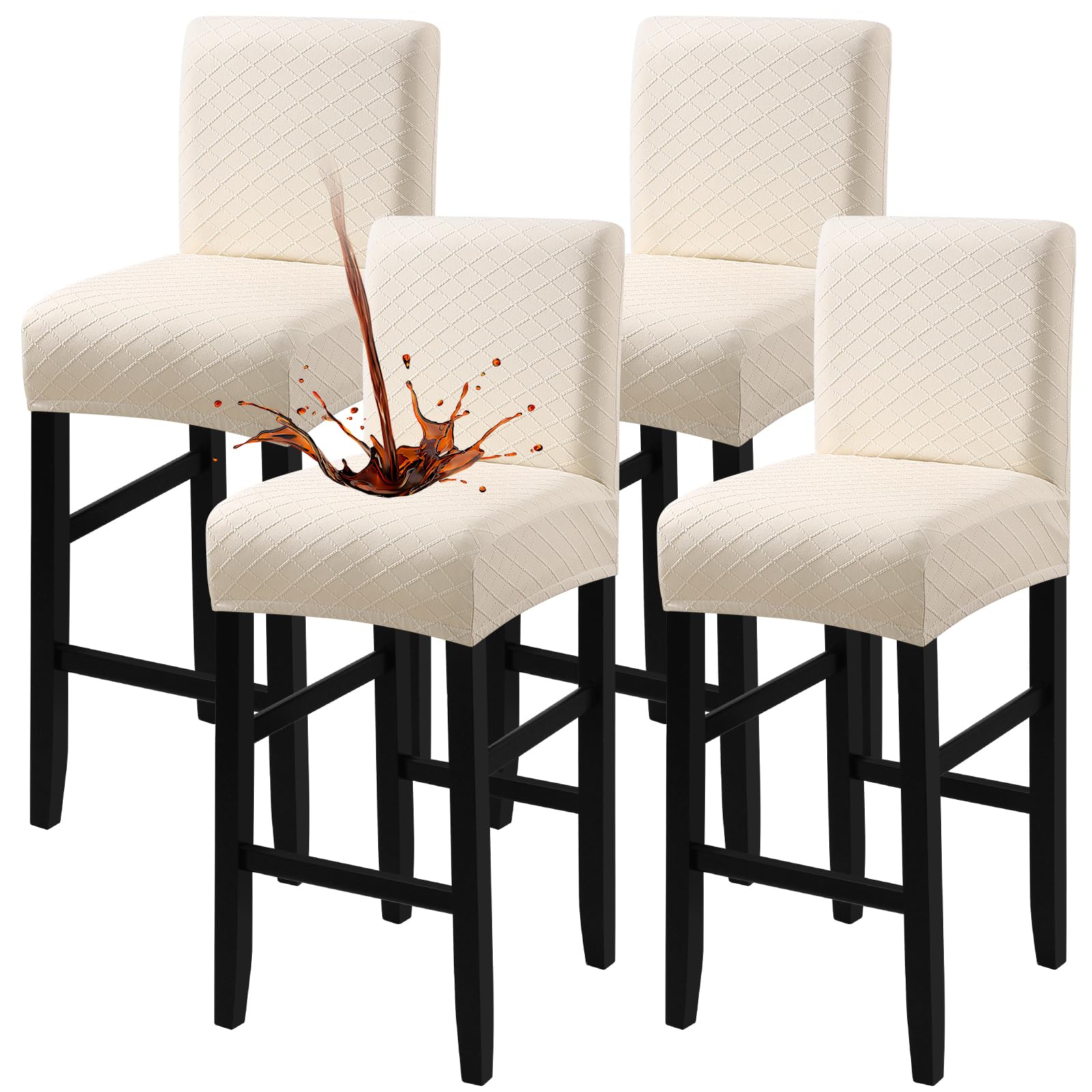 Fuloon waterproof bar stool cover back view demonstrates a snug chair fit.
