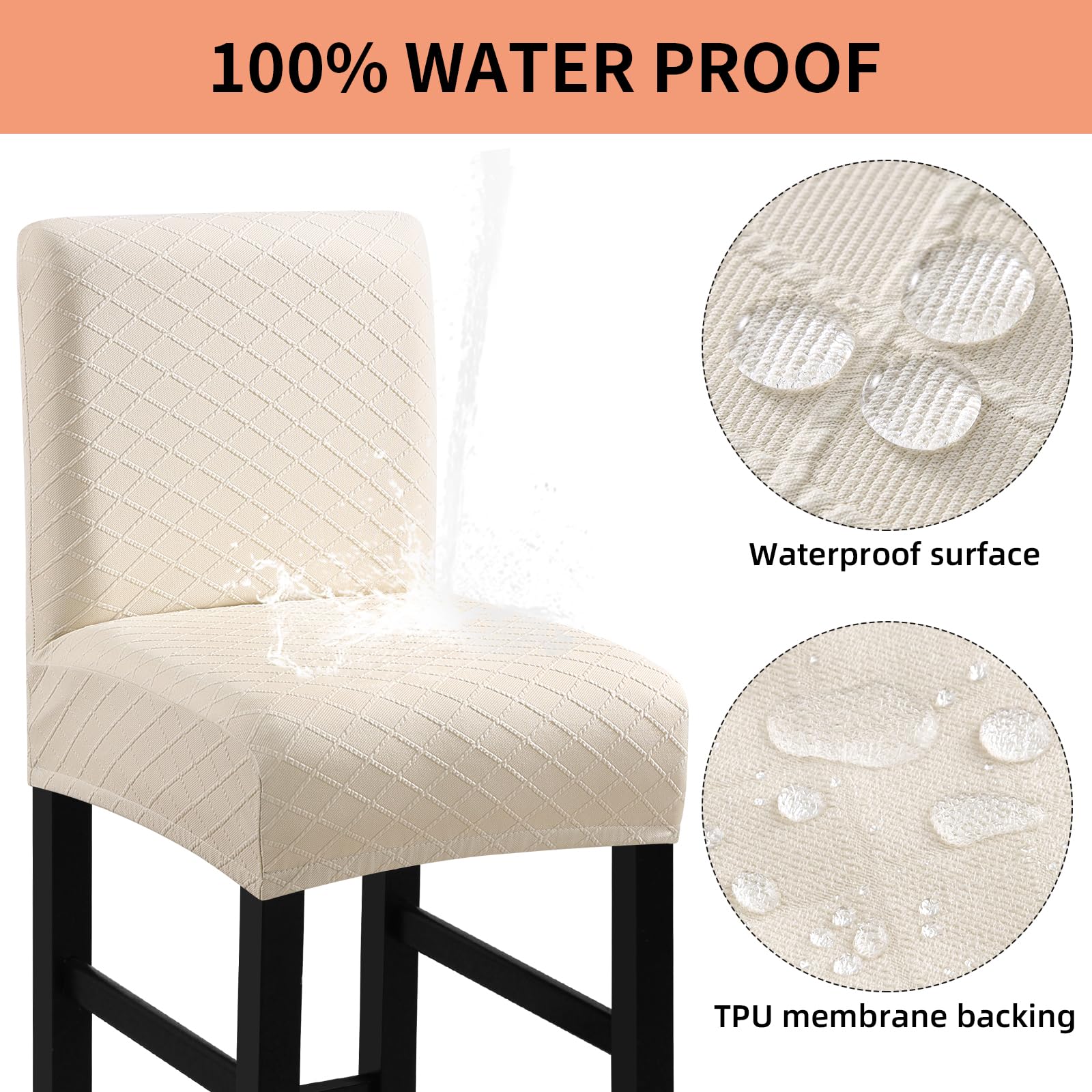 Fuloon waterproof bar stool cover fabric texture shows stretch and wrinkle resistance.