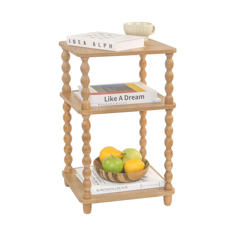 Fultyle end table top view shows a 3-tier design for quick drinks and decor.
