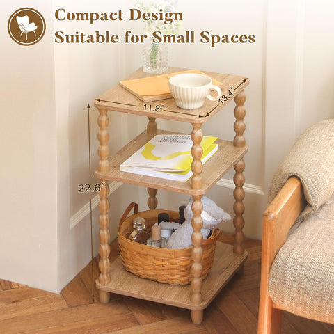 Fultyle end table bottom shelf provides discreet storage for bins and decor.
