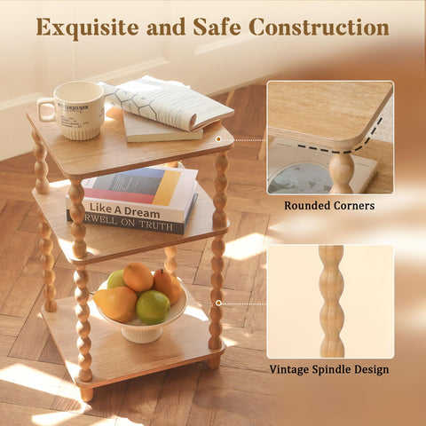 Fultyle end table compact size fits between sofas for convenient use.