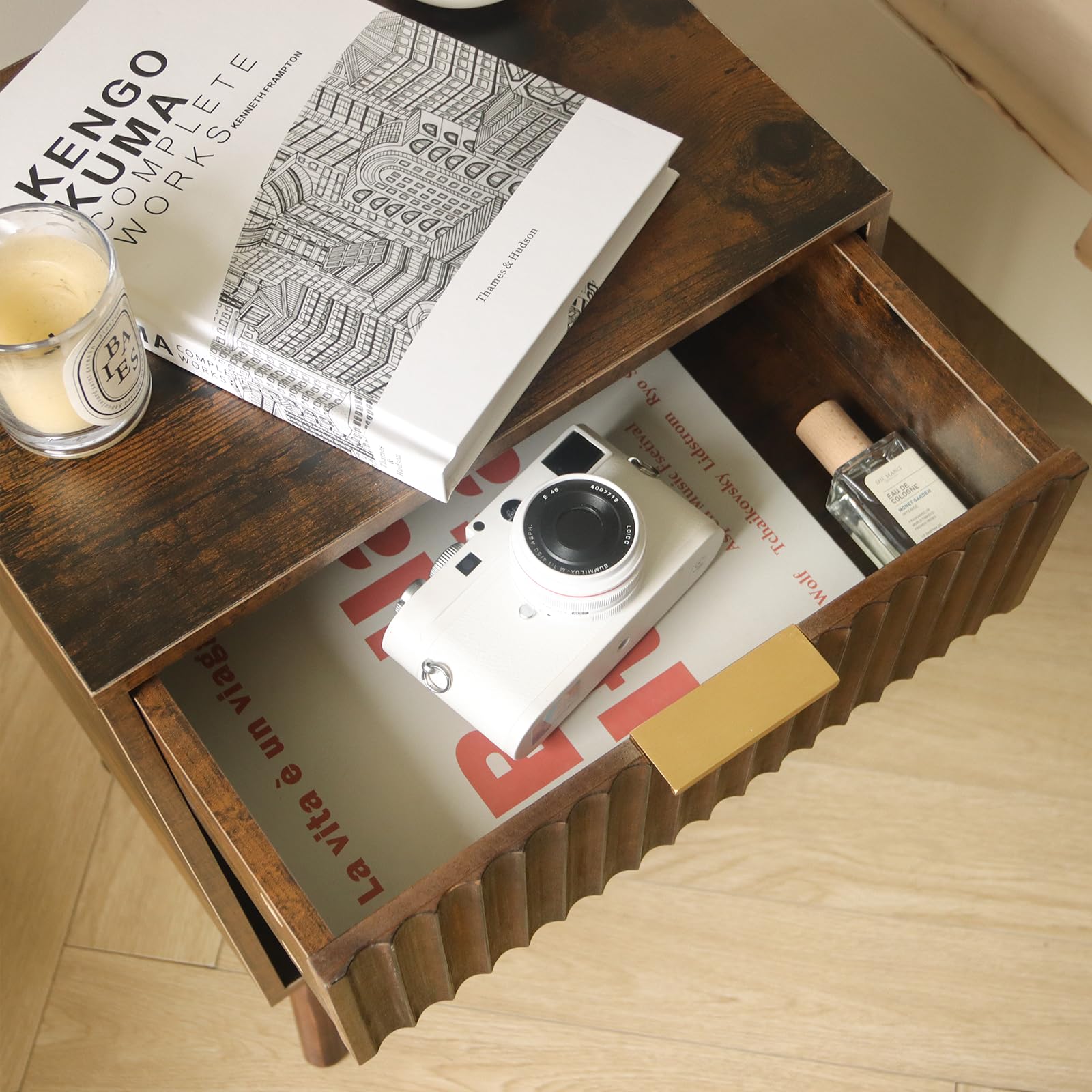 Fultyle fluted drawer nightstand detail highlighting texture and design