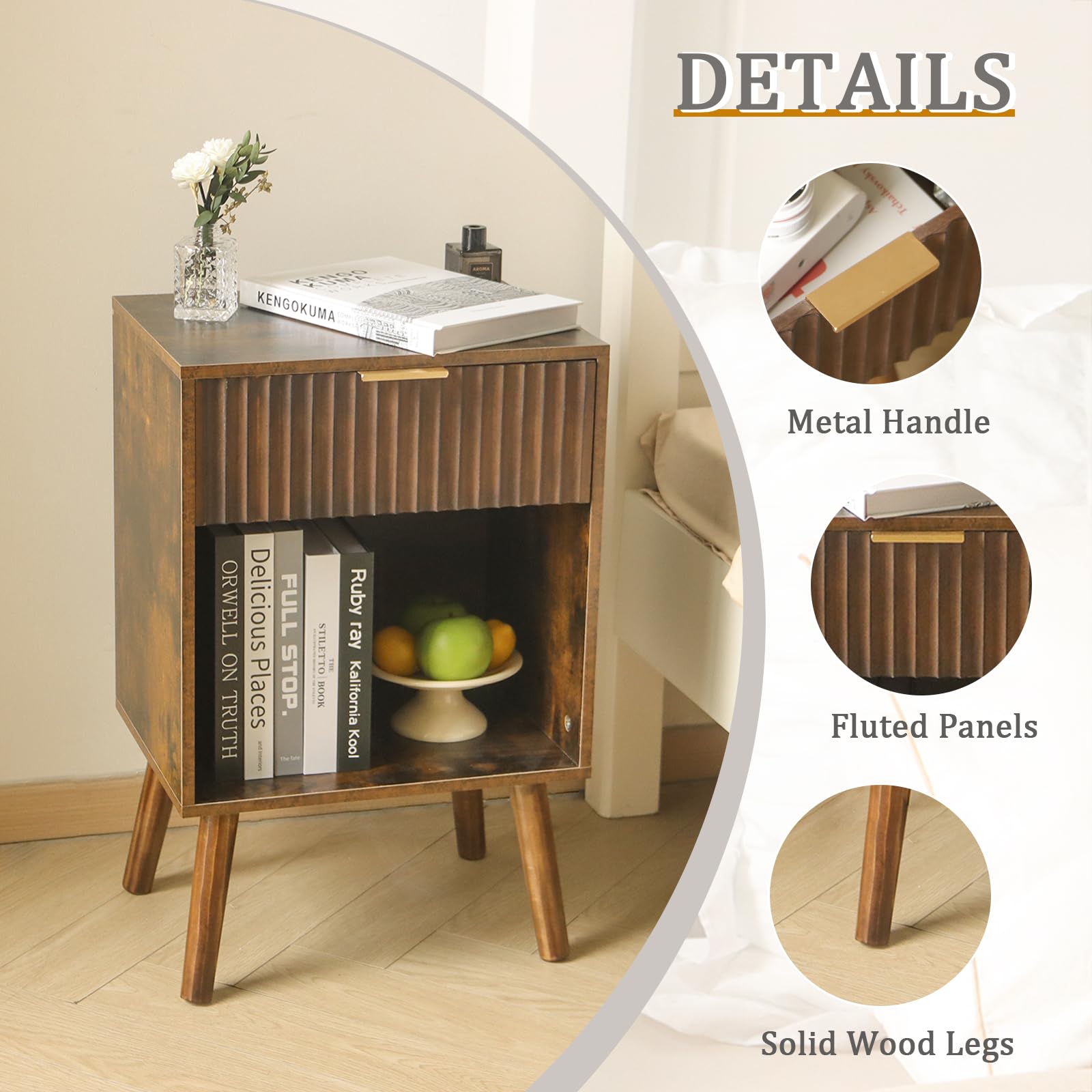 Fultyle nightstand showing solid wood legs for stable support