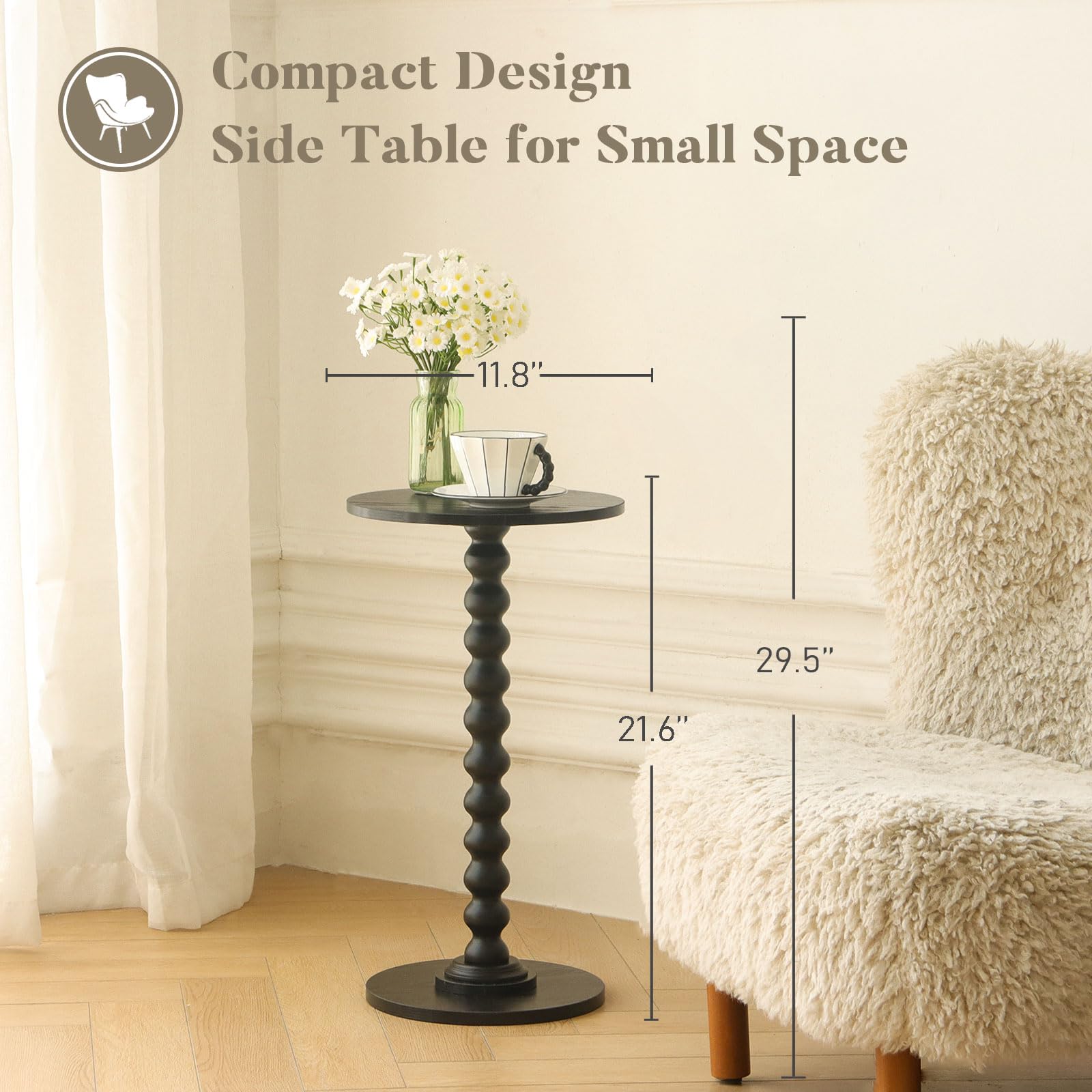 Fultyle round side table in black finish for minimalist rooms