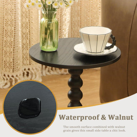 Fultyle round side table placed beside sofa as versatile end table