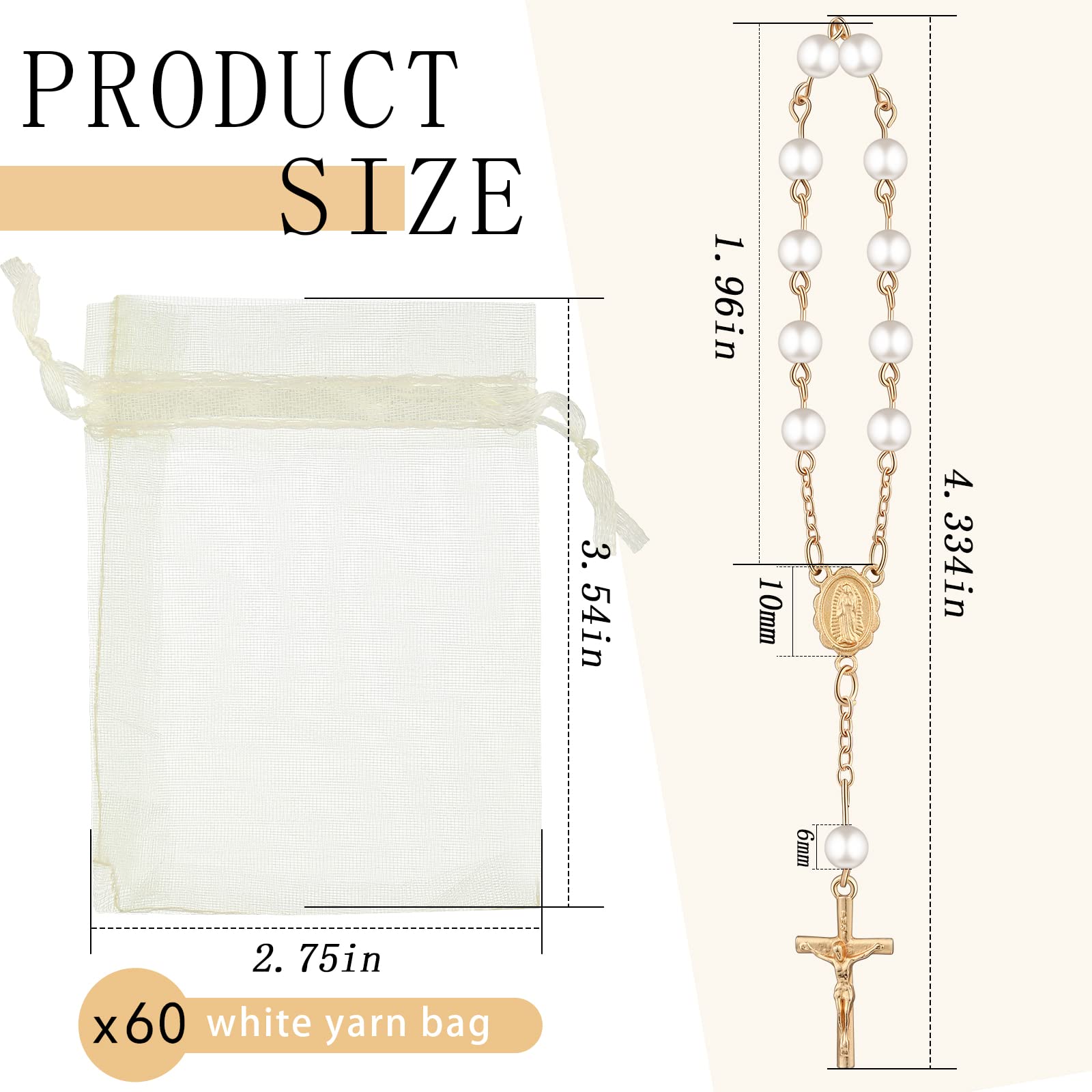 Fumete acrylic rosary beads with imitation pearls, elegant party favors.