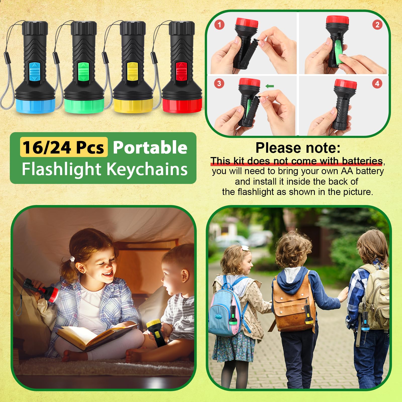 Fumete mini flashlight keychains, battery-free glow option for events