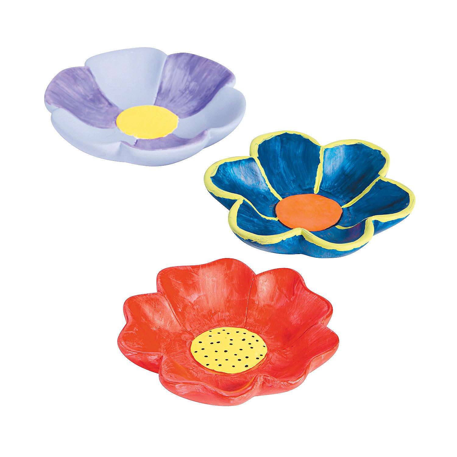 Fun Express paintable bisque bowls with flower design A, ready for kids.