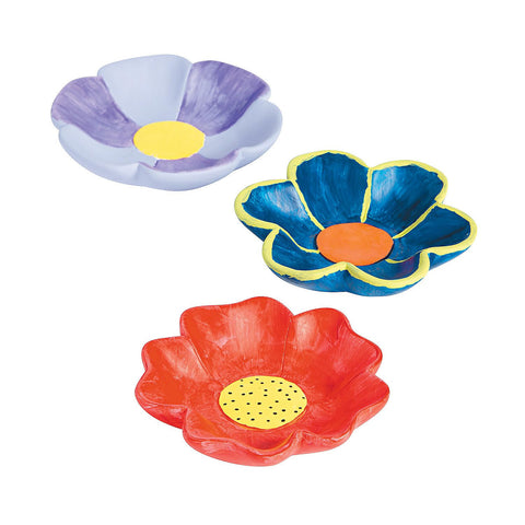 Fun Express paintable bisque bowls with flower design A, ready for kids.
