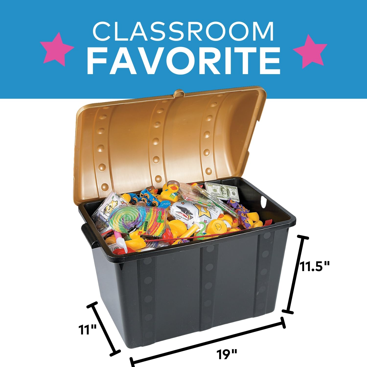 Fun Express treasure chest durable construction withstands daily use by teachers and students