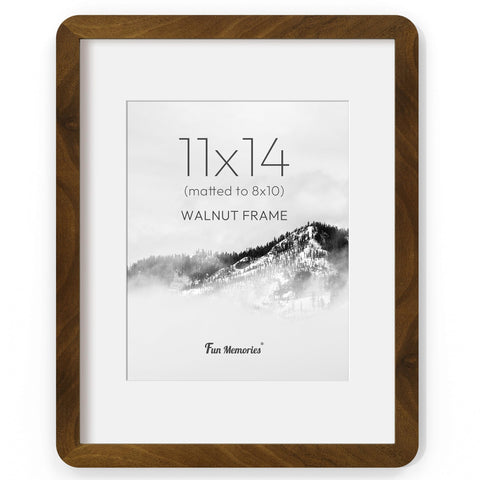 Fun Memories 11x14 walnut frame front view showing natural wood finish for timeless display.