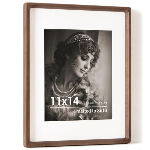 Fun Memories 11x14 walnut frame front view showing warm tones for displays