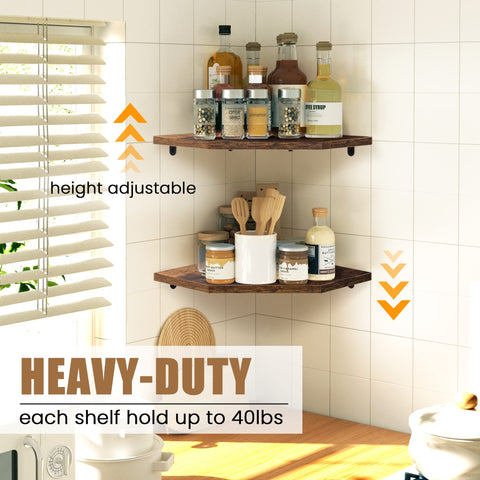 Fun Memories floating corner shelves keep small plants and keepsakes neatly arranged.