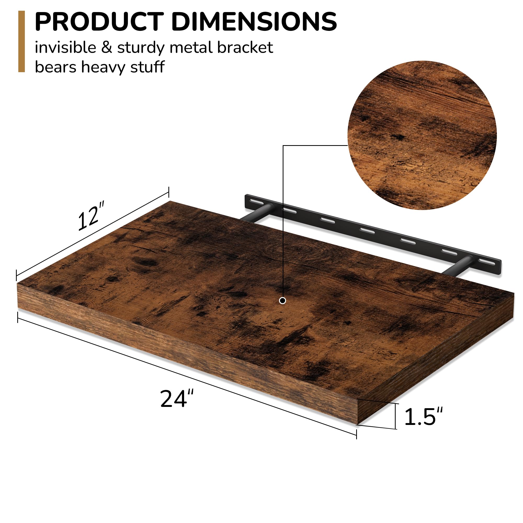 Fun Memories floating shelves demonstrating wall mount setup with hidden brackets.