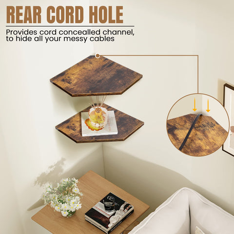 Fun Memories kitchen corner storage shelves keep spice bottles within easy reach.