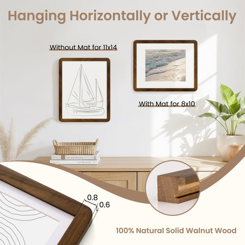 Fun Memories walnut frame side profile highlighting slim silhouette for wall mounting.