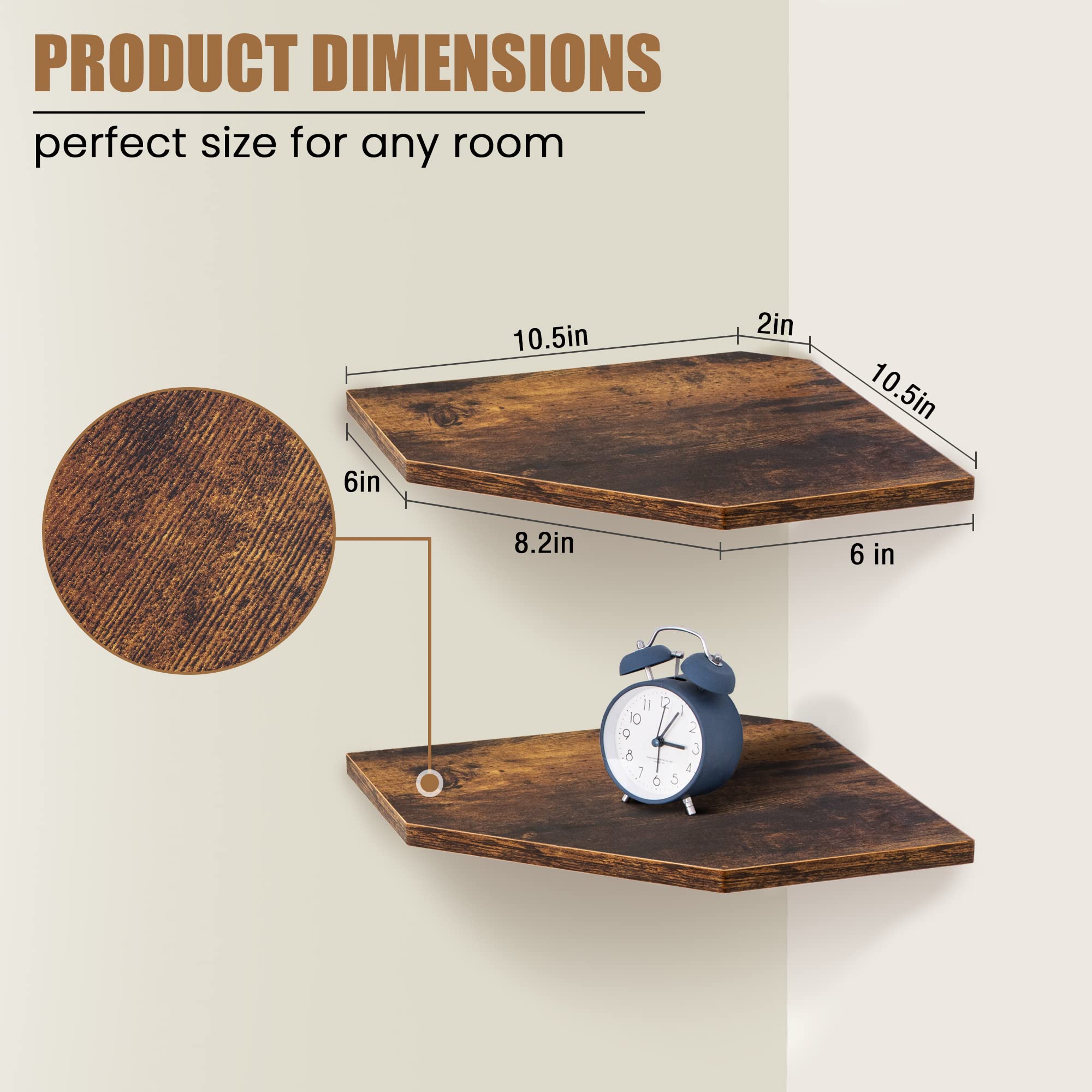 Fun Memories wooden corner shelf set of four adds rustic charm and storage.
