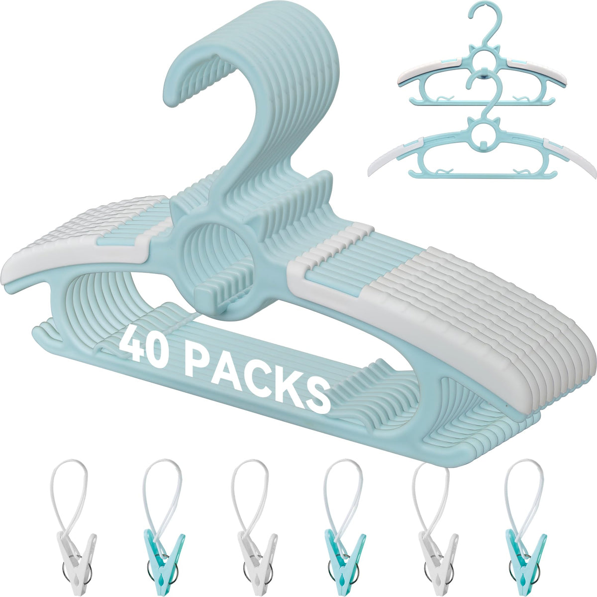 Funamily 40-piece baby hangers with extendable shoulders for growing wardrobes.