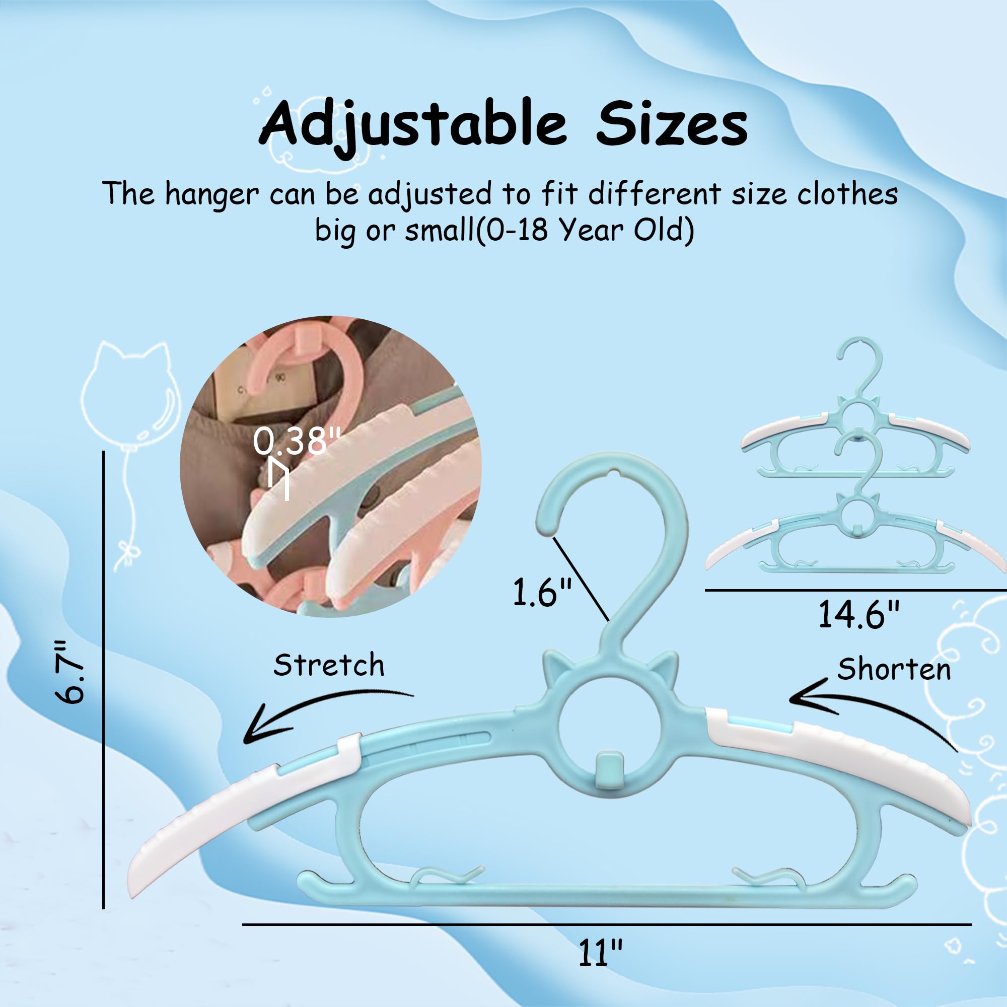 Funamily baby hangers feature anti-slip shoulders to prevent wrinkling.