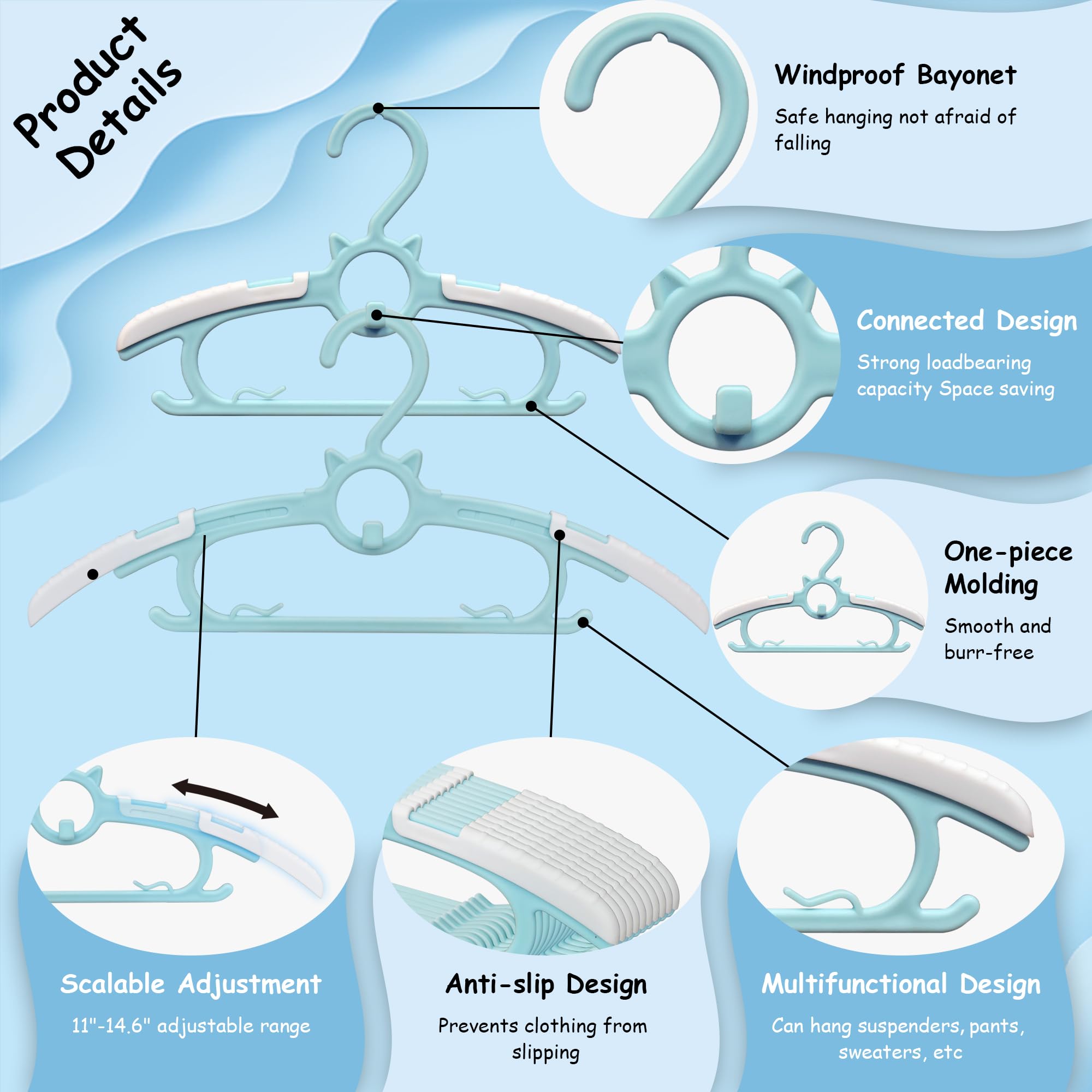 Funamily hangers with dual hooks for pants and tops.