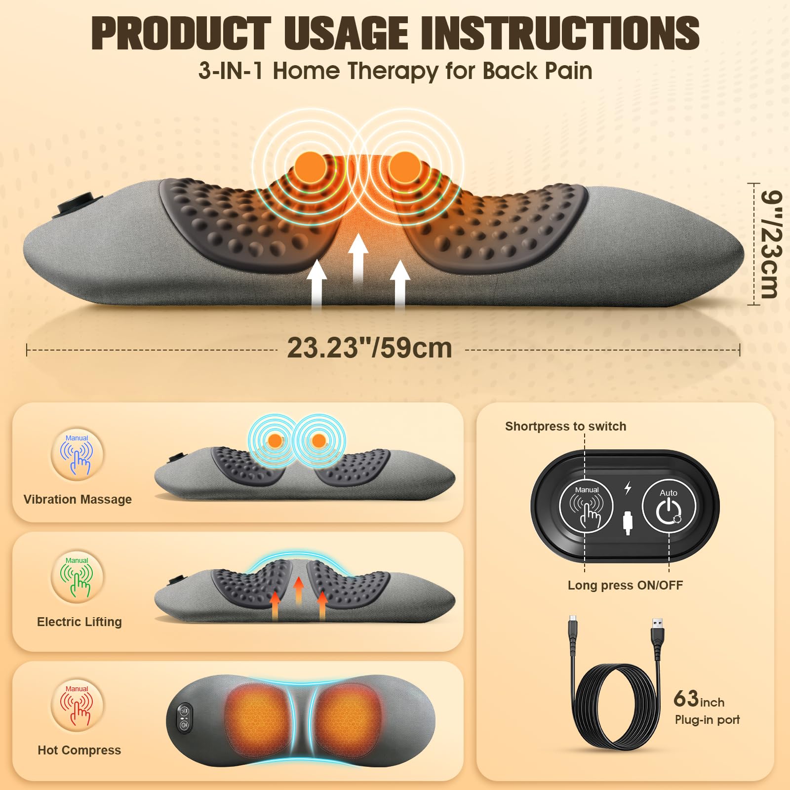 FunBy 3in1 lumbar pillow side view highlighting foam contour and lower-back stability