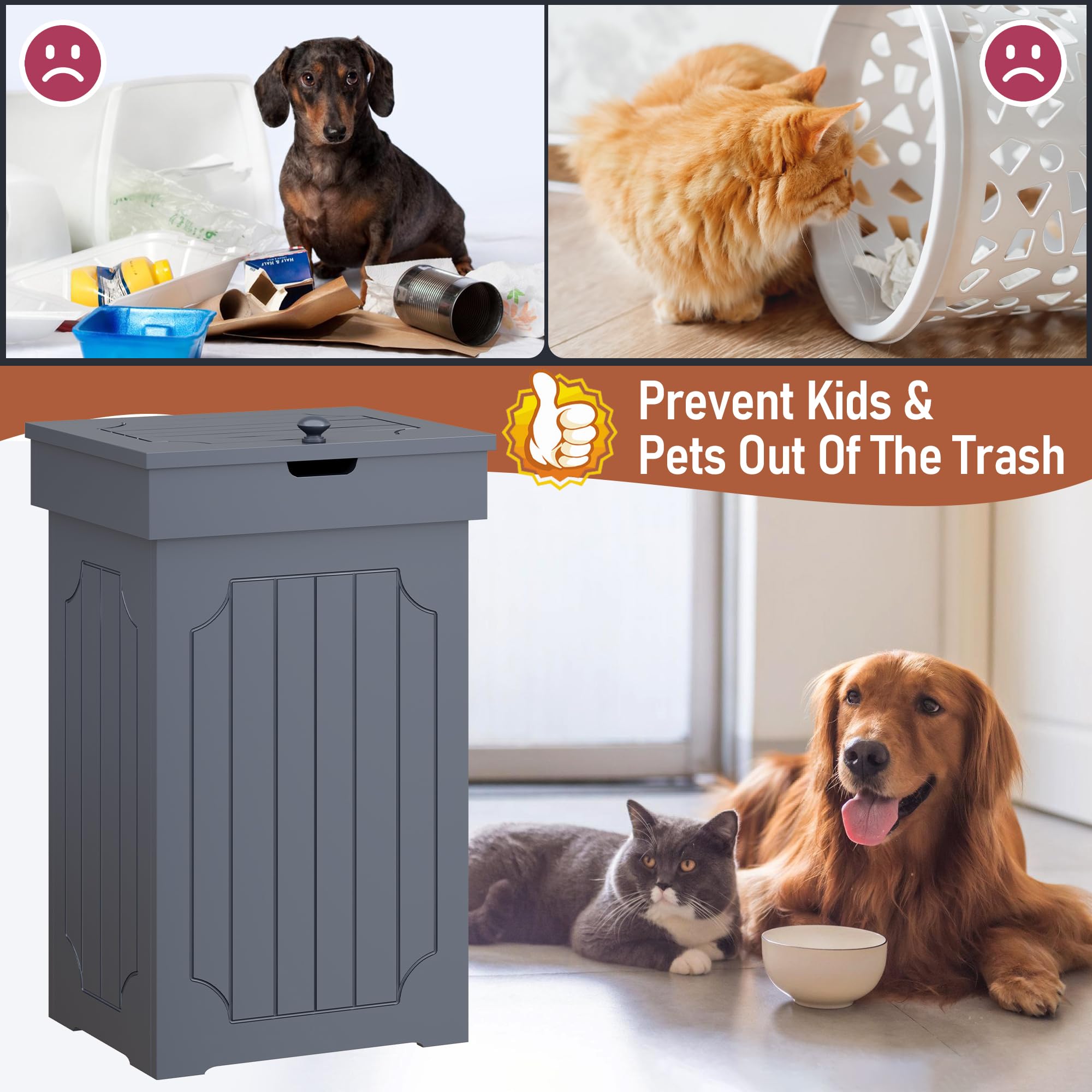 Function Home trash can cabinet design prevents pet access.